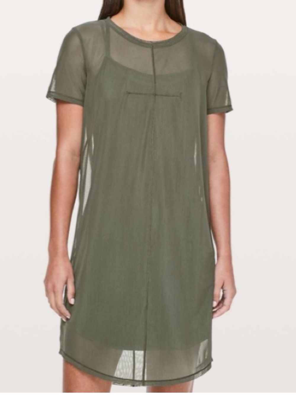 lululemon Ready to Reach Olive Green Sheer Short Sleeve Slip Dress